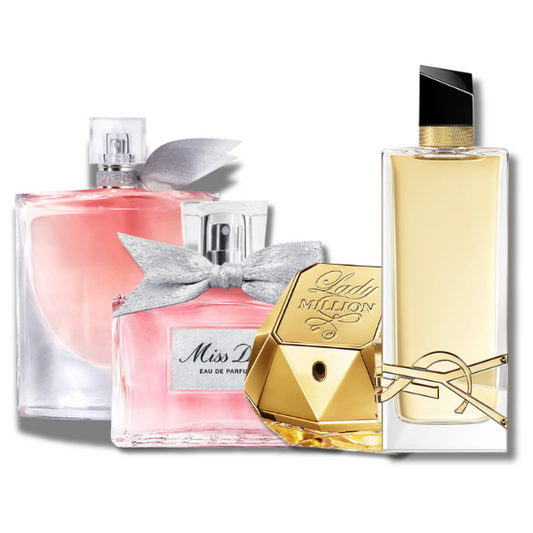 4 Parfums Paco Rabanne Lady Million (Eau de Parfum), Dior Miss Dior (Eau de Parfum), Yves Saint Laurent Free (Eau de Parfum) and Lancôme la Vie Est Belle (Eau de Parfum) 3.4 Oz