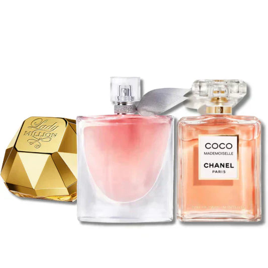 3 Parfums Lady Million (Eau de Parfum) Rabanne, Lancôme La Vie Est Belle (Eau de Parfum) and Chanel Cococo Mademoiselle Eau de Parfum 100ml