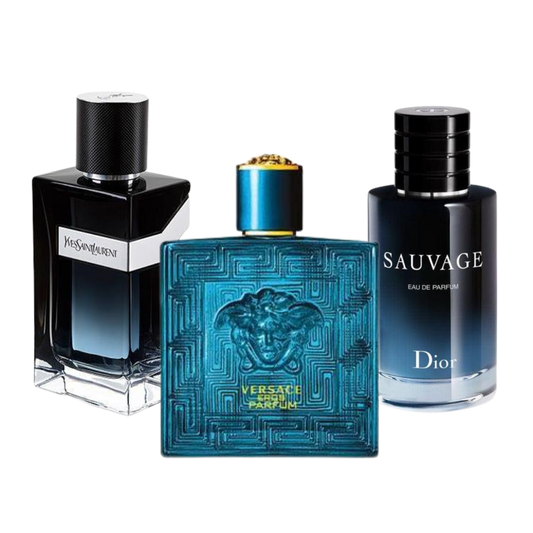 3 Parfums Dior Sauvage, Yves Saint Laurent and Men Et Versace Eros